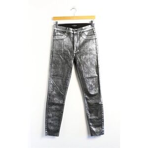 Black Orchid Noah Thriller jeans skinny metallic coated ankle stretch raw hem 28